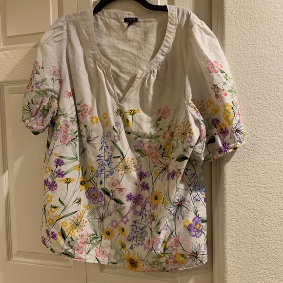 🌼 Talbots Plus Cream Floral Cotton Top – 2X - Pre-Owned🌼 - Picture 6 of 11
